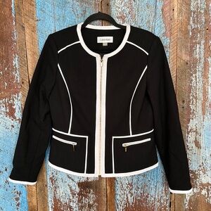 Calvin Klein Women's Black White Piped Blazer Size 10